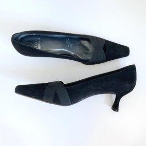 Stuart Weitzman black fabric pointed toe heels pumps women's size 7N narrow